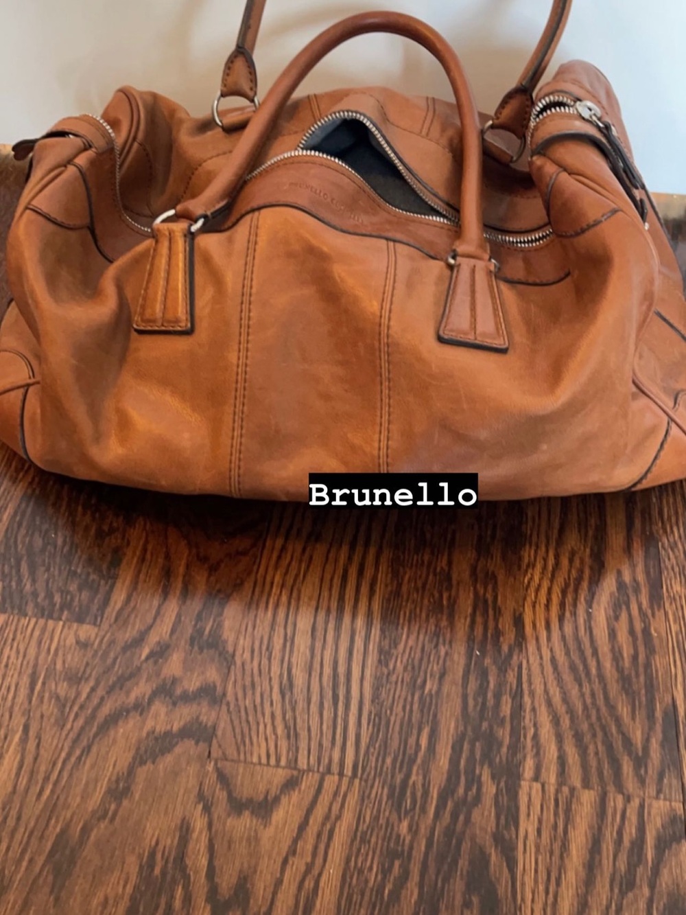 Brunello Cucinelli Cognac Leather Weekender Bag